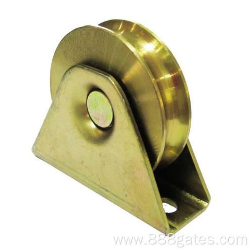 Sliding gate wheel with external bracket